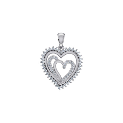 10K White Gold Round Diamond Womens Double Heart Pendant 1/4 Cttw