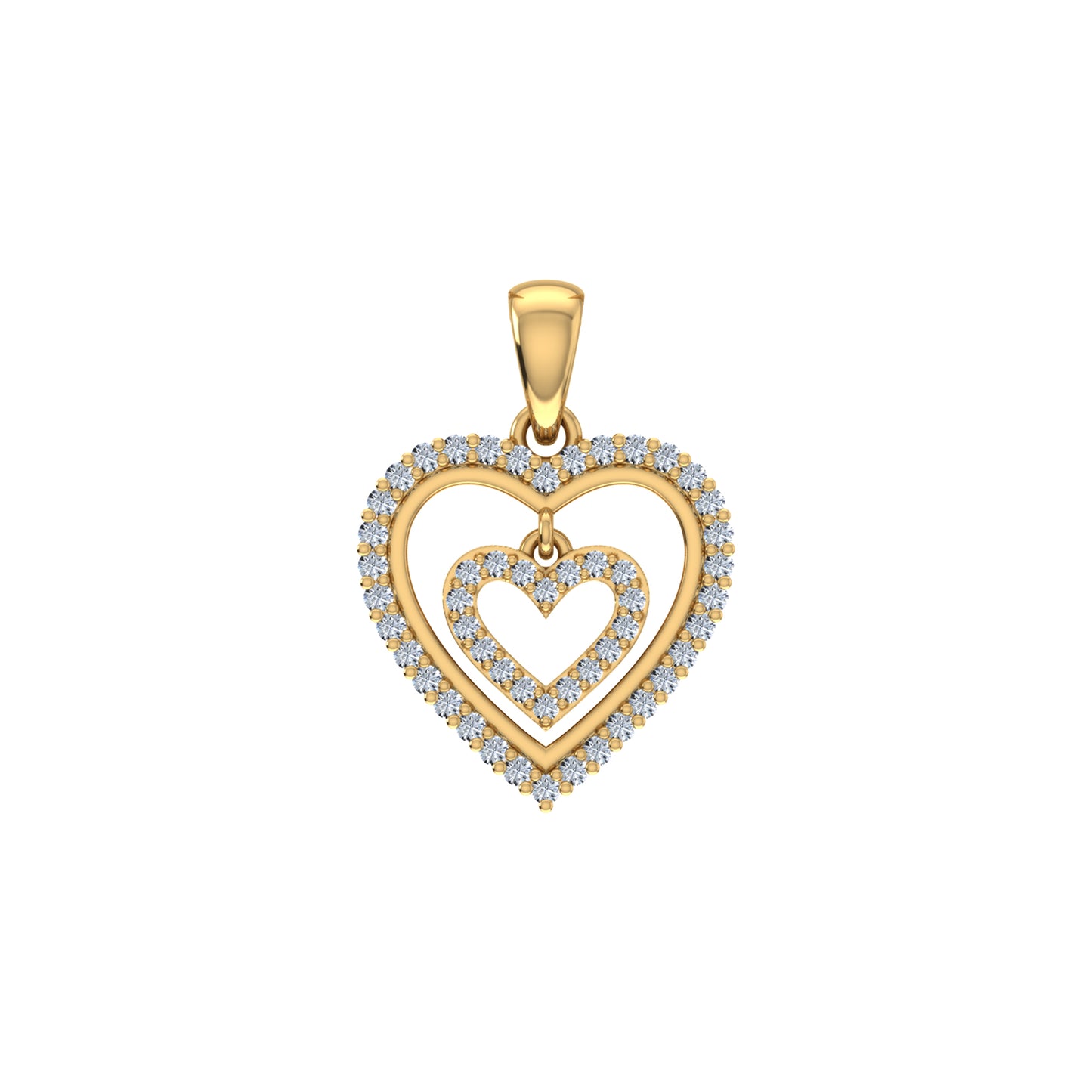 10K Yellow Gold Round Diamond Womens Double Heart Pendant 1/4 Cttw