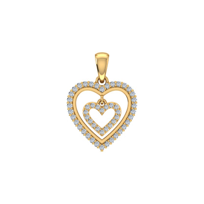 10K Yellow Gold Round Diamond Womens Double Heart Pendant 1/4 Cttw