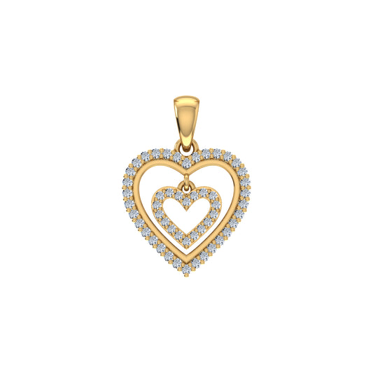 10K Yellow Gold Round Diamond Womens Double Heart Pendant 1/4 Cttw