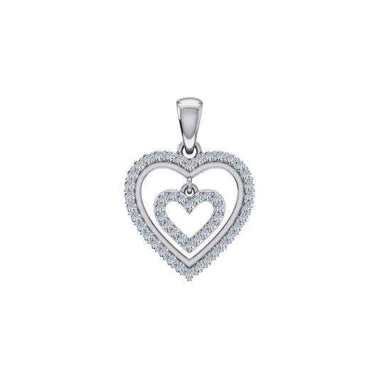 10K White Gold Round Diamond Womens Double Heart Pendant 1/4 Cttw