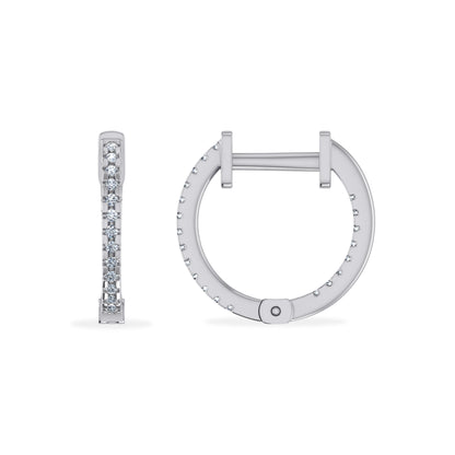 Elegant 10K white gold diamond hoop earrings with sparkling diamonds for a luxurious look