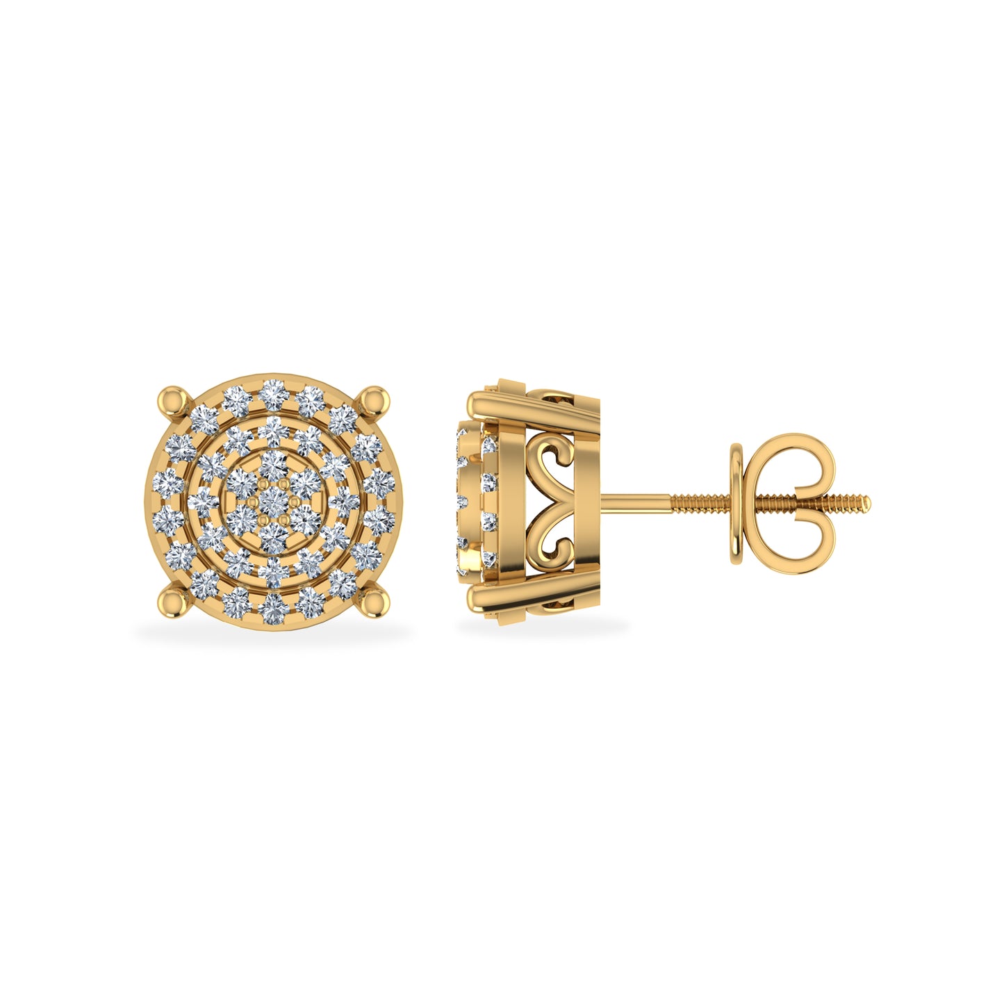 10K Yellow Gold Round Diamond Round Studs Designer Stud Earrings 1/6 Cttw