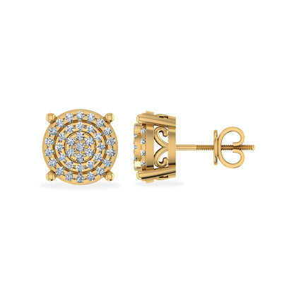10K yellow gold diamond stud earrings with intricate floral design and sparkling diamonds