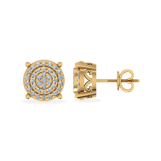 10K Yellow Gold Round Diamond Round Studs Designer Stud Earrings 1/6 Cttw