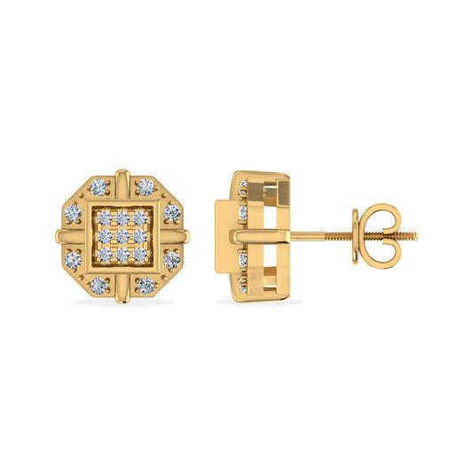 10K Yellow Gold Round Diamond Round Studs Designer Stud Earrings 1/10 Cttw