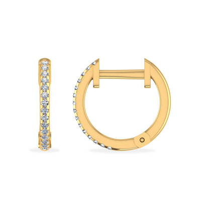 Stunning 10K yellow gold diamond hoop earrings designed by Royal Jewelry and Watches with sparkling diamonds