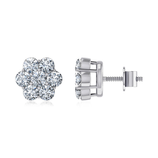 Sterling Silver Round Cz Flower Stud Earrings RP