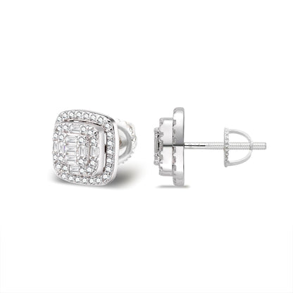 Sterling silver moissanite stud earrings with a sparkling design and secure backing