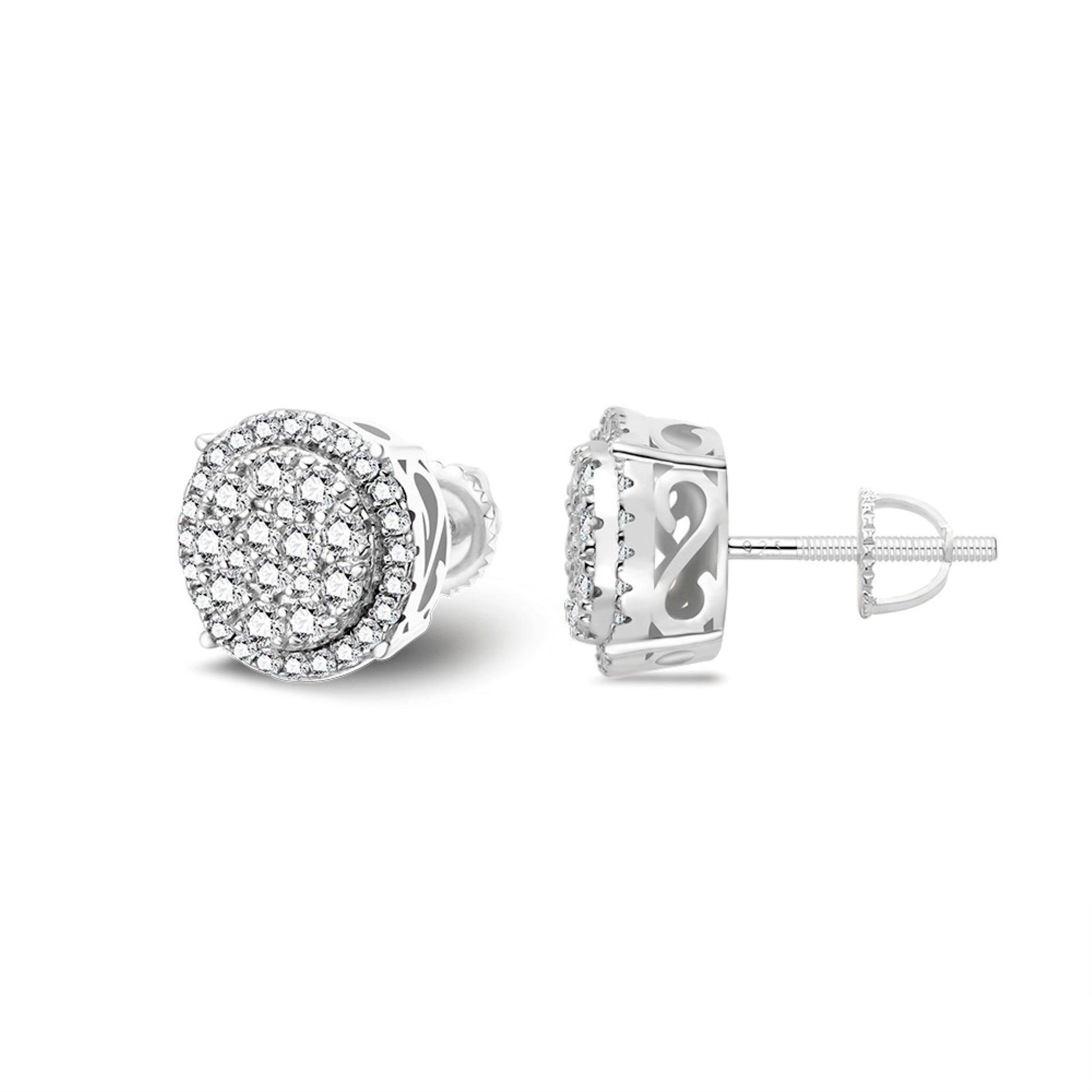 Sterling Silver Moissanite Round Shape Stud Earrings Rhodium Plated 3/4 CT