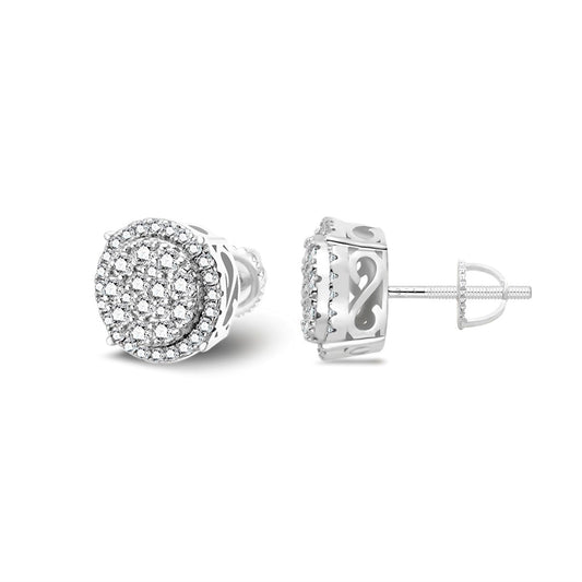 Sterling Silver Moissanite Round Shape Stud Earrings Rhodium Plated 3/4 CT