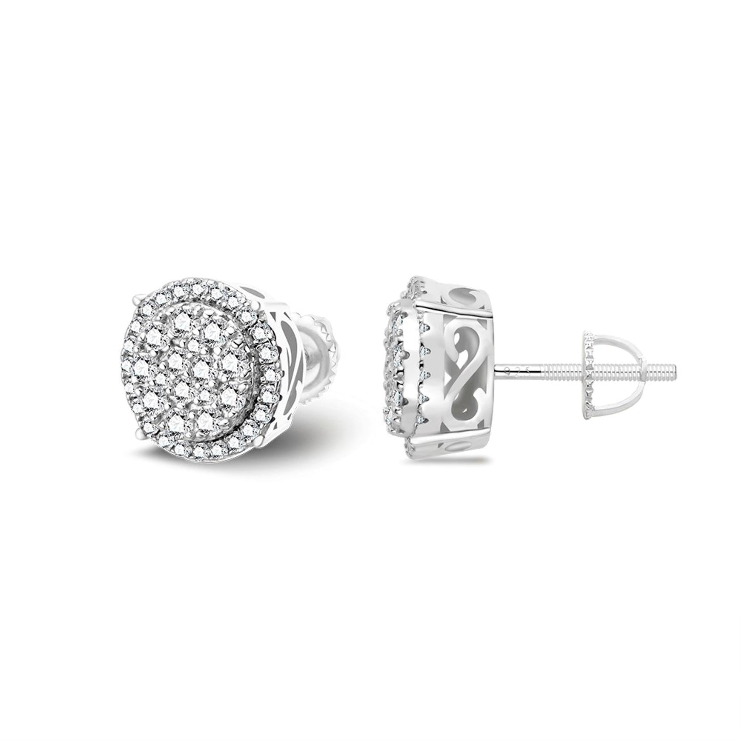 Sterling Silver Moissanite Round Shape Stud Earrings Rhodium Plated 3/4 CT