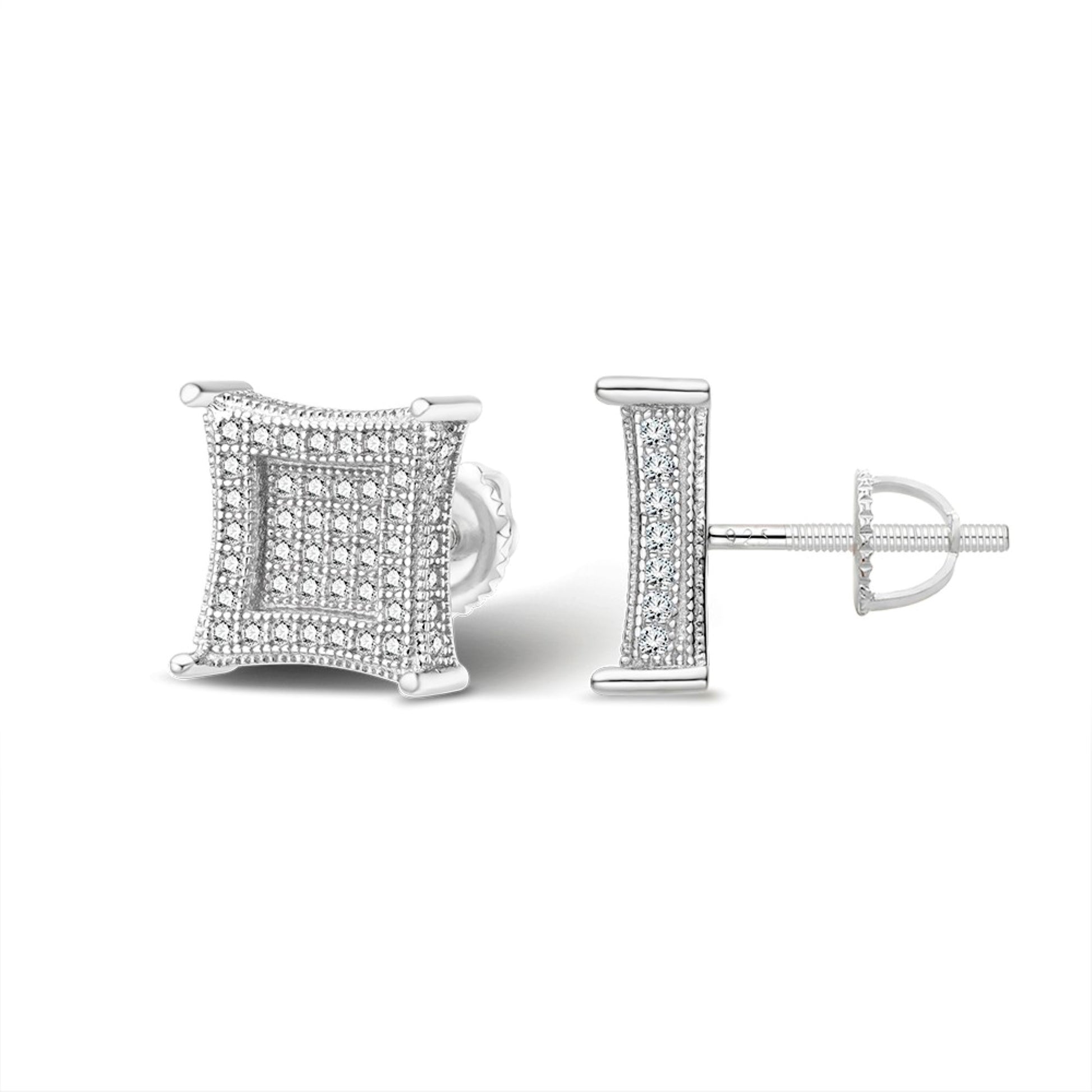 Sterling Silver Moissanite Square Shape Stud Earrings Rhodium Plated 7/8 CT