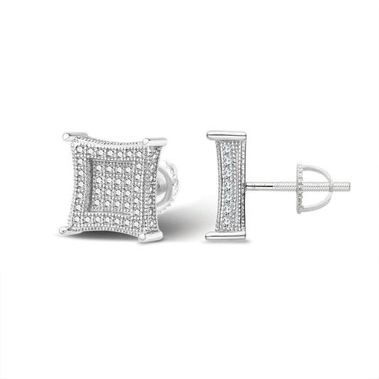 Sterling Silver Moissanite Square Shape Stud Earrings Rhodium Plated 7/8 CT