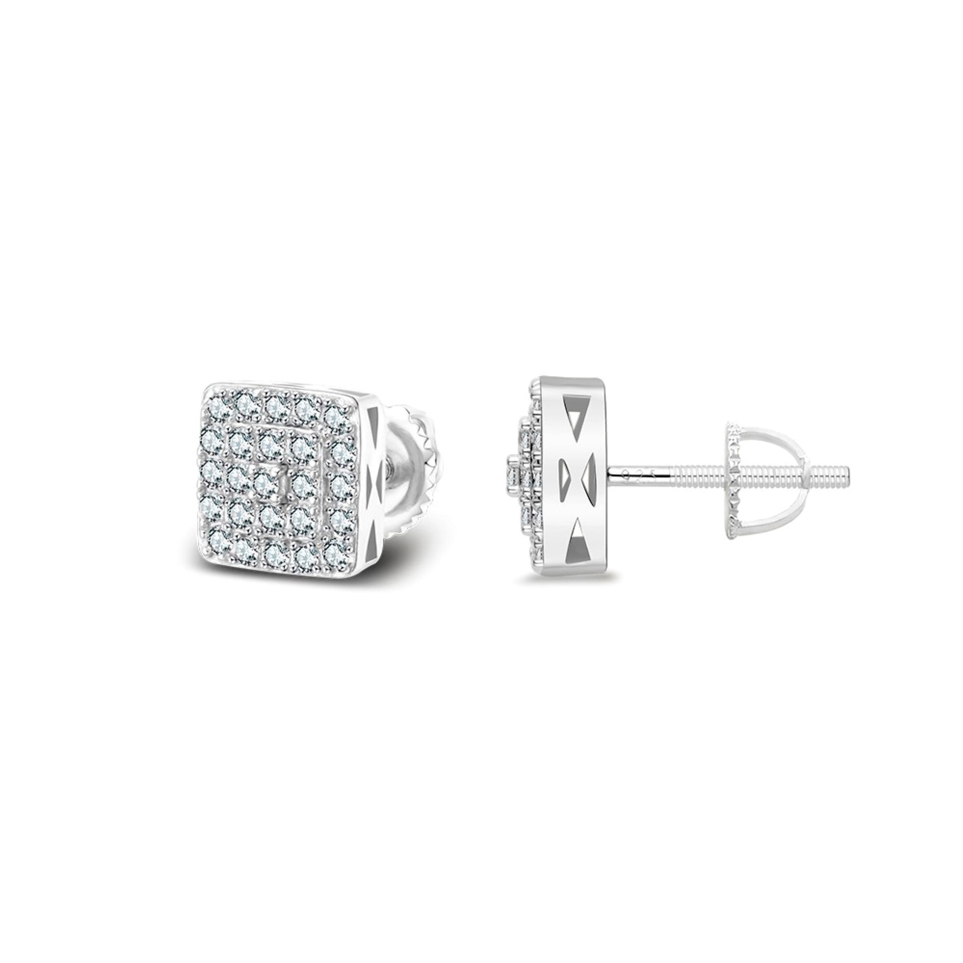 Sterling Silver Moissanite Square Shape Stud Earrings Rhodium Plated 1/2 CT