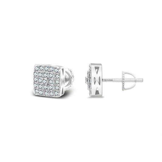 Sterling Silver Moissanite Square Shape Stud Earrings Rhodium Plated 1/2 CT