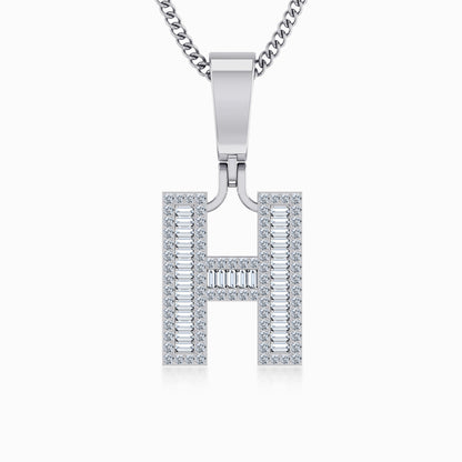 10K White Gold  Tw Baguette Initial H Pendant 3/8 Cttw
