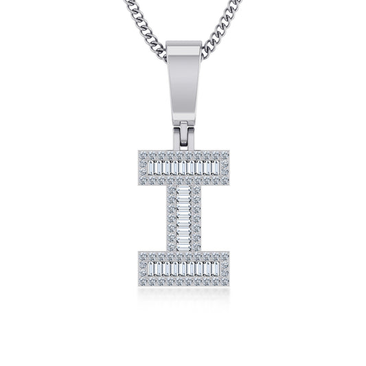 10K White Gold Tw Baguette Initial I Pendant 1/3 Cttw