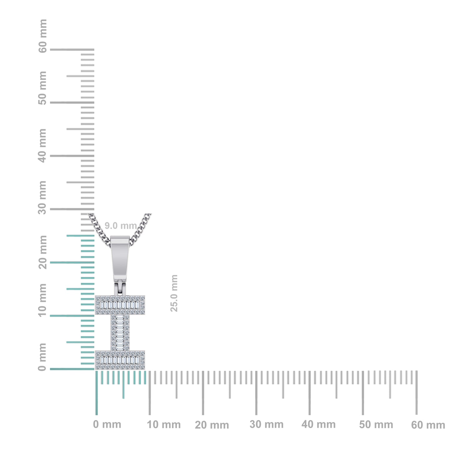 10K White Gold Tw Baguette Initial I Pendant 1/3 Cttw