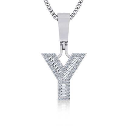 10K White Gold Baguette Initial Y Pendant 1/4  Cttw