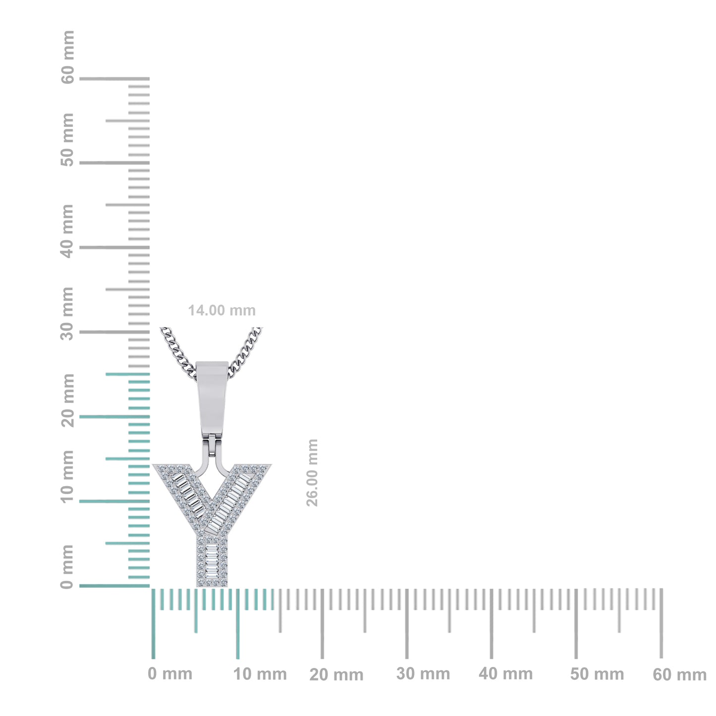 10K White Gold Baguette Initial Y Pendant 1/4  Cttw