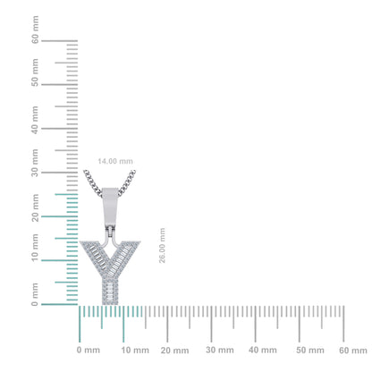 10K White Gold Baguette Initial Y Pendant 1/4  Cttw