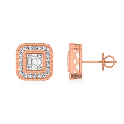 10K rose gold diamond stud earrings featuring a square design with sparkling diamonds