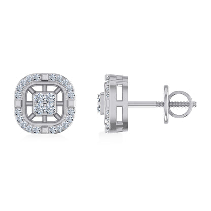 10K white gold diamond stud earrings featuring a square design with sparkling diamonds