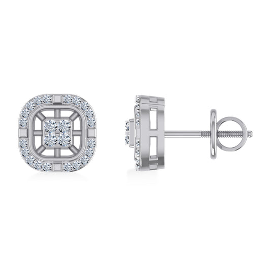 10K White Gold Round Baguette Diamond Square Shape Stud Earrings 1/4 Cttw