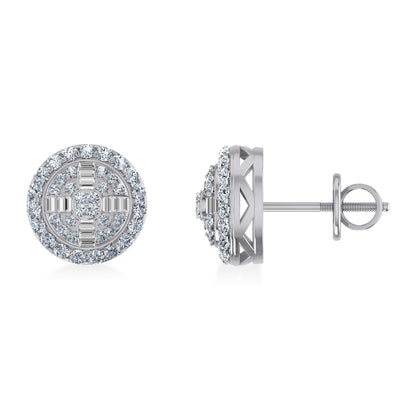 Elegant 10K white gold diamond stud earrings with intricate design and sparkling diamonds