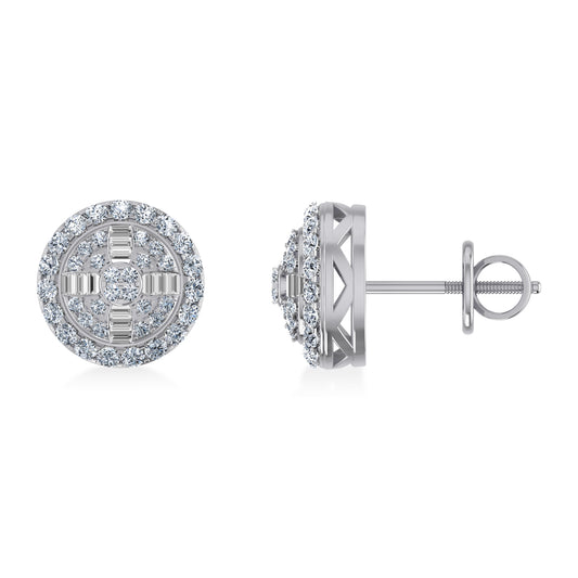 10K White Gold Round Baguette Diamond Round Shape Stud Earrings 1/3  Cttw