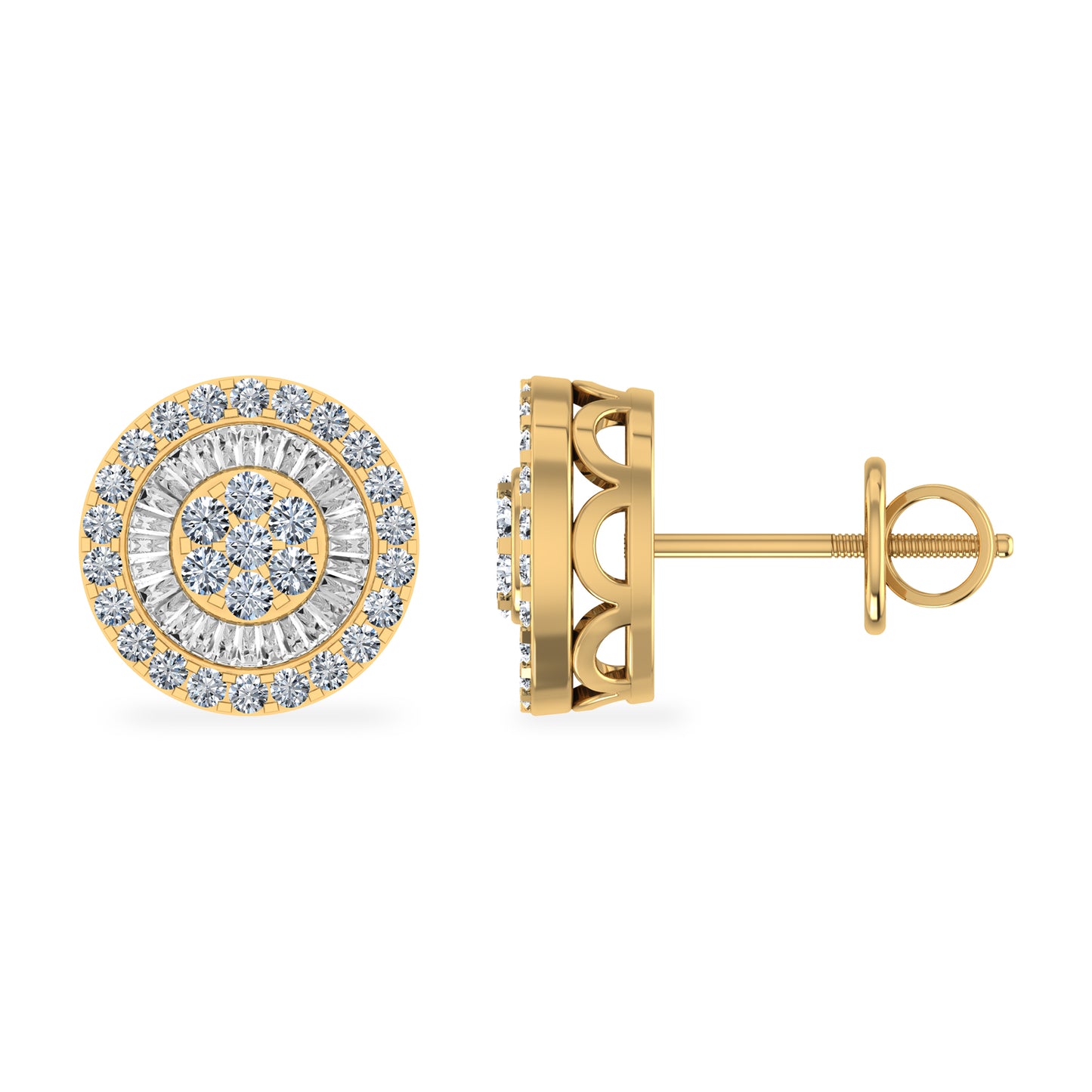 10K Yellow Gold Round Diamond Cluster Round Shape Stud Earrings 1/2 Cttw