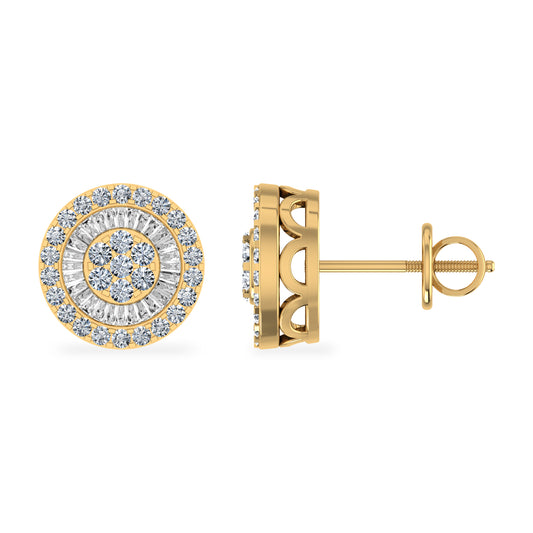10K Yellow Gold Round Diamond Cluster Round Shape Stud Earrings 1/2 Cttw