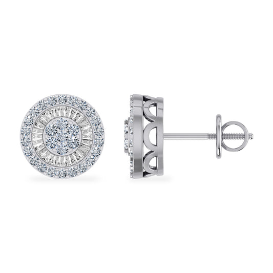 10K White Gold Round Diamond Cluster Round Shape Stud Earrings 1/2 Cttw