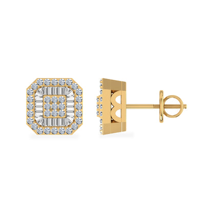 10K yellow gold diamond stud earrings featuring a unique octagonal design with sparkling diamonds