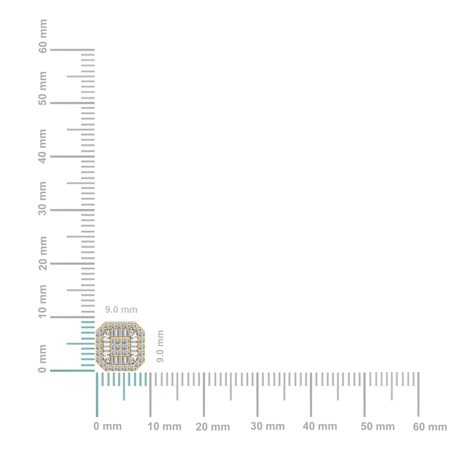 10K Yellow Gold Round Diamond Square Shape Stud Earrings 5/8 Cttw