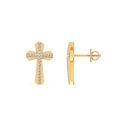 10K yellow gold diamond cross earrings featuring a stylish and elegant cross design