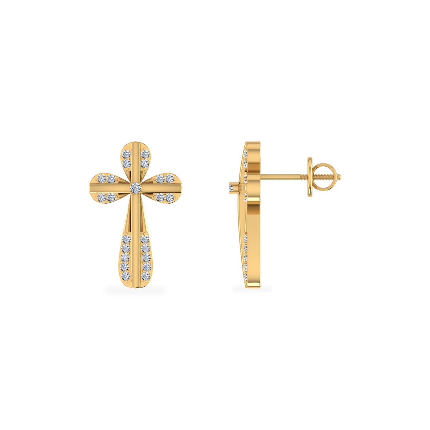 10K Yellow Gold Round Diamond Cross Religious Stud Earrings 1/8 CT