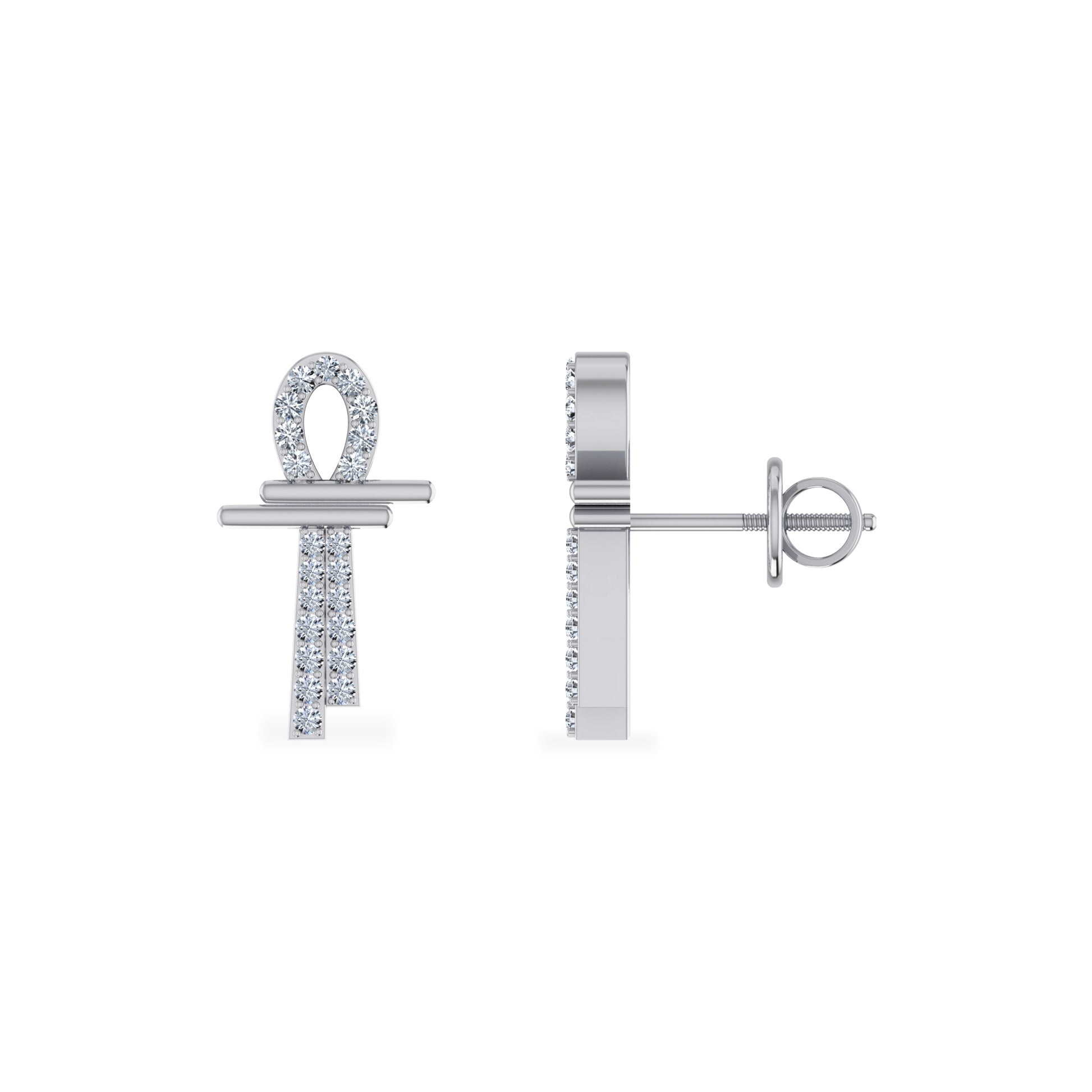 10K White Gold Round Diamond Ankh Religious Earrings 1/8 CT