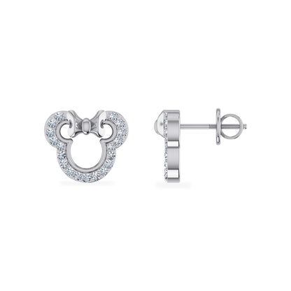 10K white gold diamond stud earrings with a playful Mickey Mouse design for a stylish look