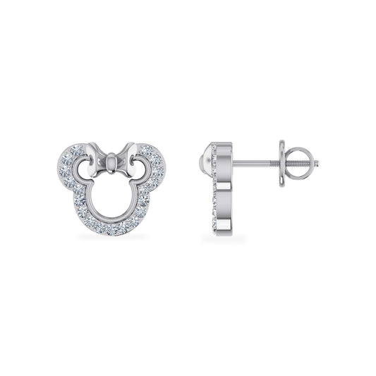 10K White Gold Round Diamond Designer Stud Earrings 1/10 Cttw