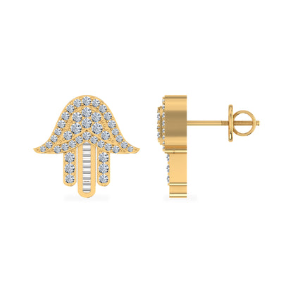 10K yellow gold Hamsa stud earrings designed with sparkling stones for a stylish touch