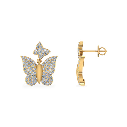 10K yellow gold butterfly diamond earrings with sparkling diamonds for elegant accessorizing