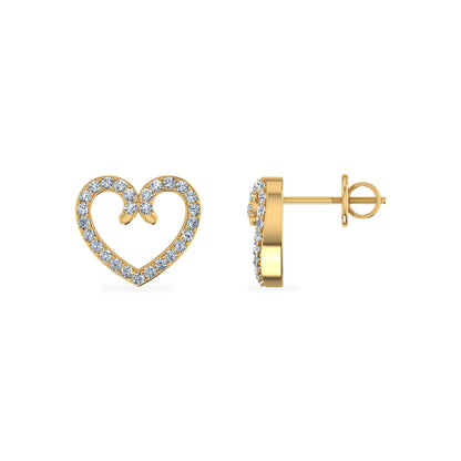 10K yellow gold heart diamond stud earrings featuring a delicate heart shape adorned with sparkling diamonds