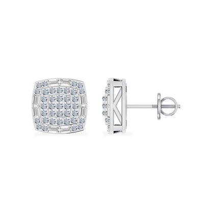 Stylish 10K white gold diamond stud earrings with a sparkling cushion design