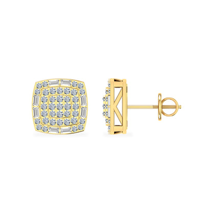 10K yellow gold diamond stud earrings featuring a stylish square design with brilliant diamonds