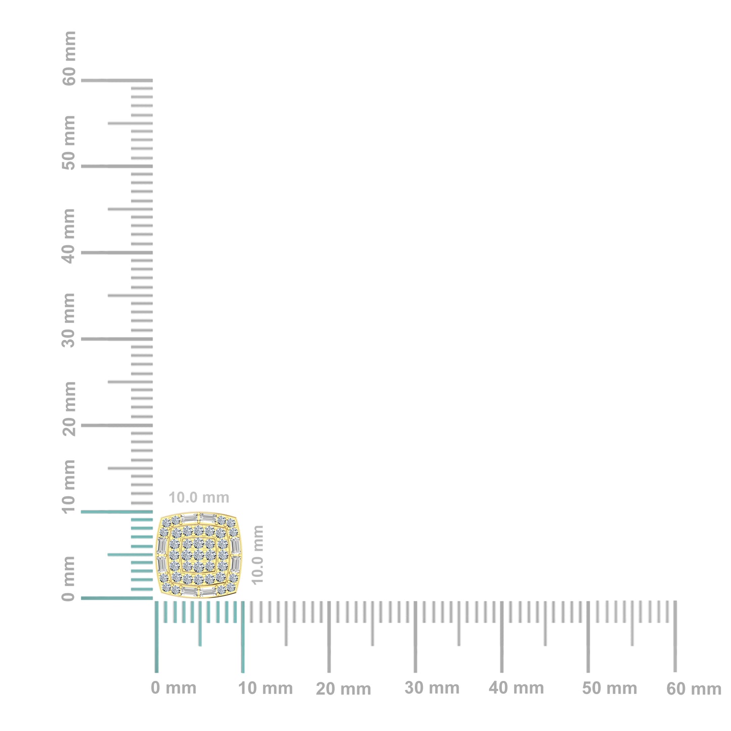 10K Yellow Gold Round Diamond Square Shape Stud Earrings 1/2 Cttw
