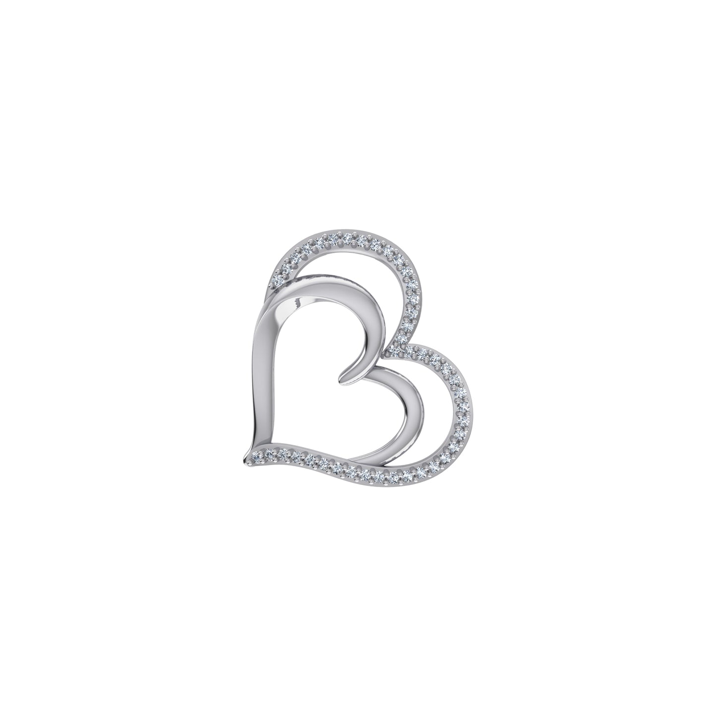 10K White Gold Round Diamond Double Heart Pendant 1/10 Cttw