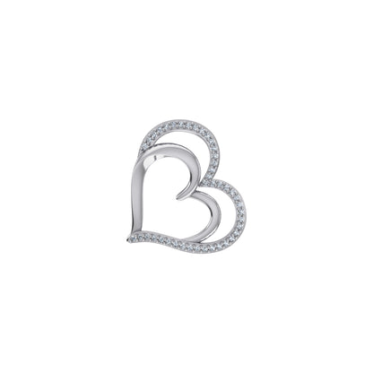 10K White Gold Round Diamond Double Heart Pendant 1/10 Cttw