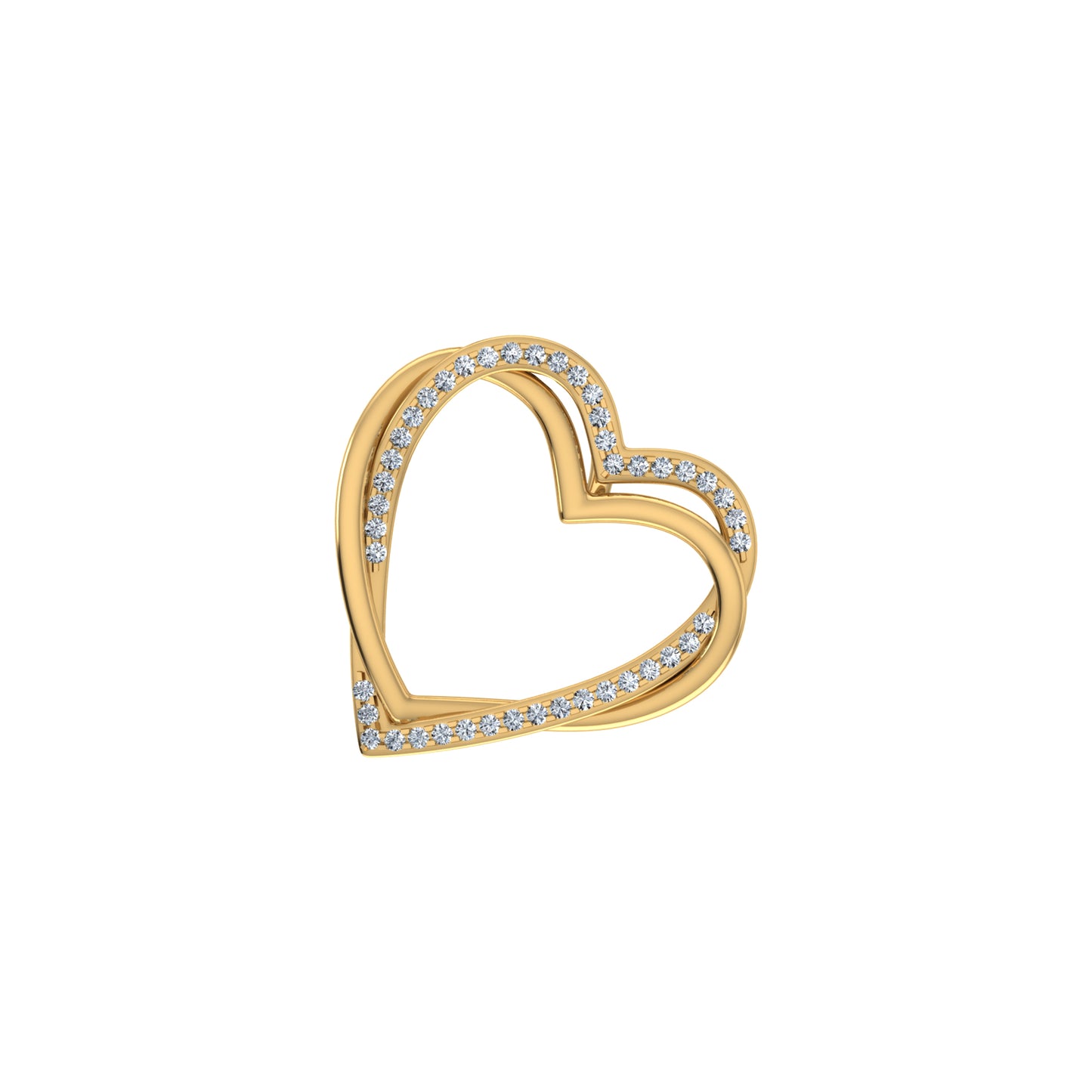 10K Yellow Gold Round Diamond Womens Double Heart Pendant 1/10 Cttw